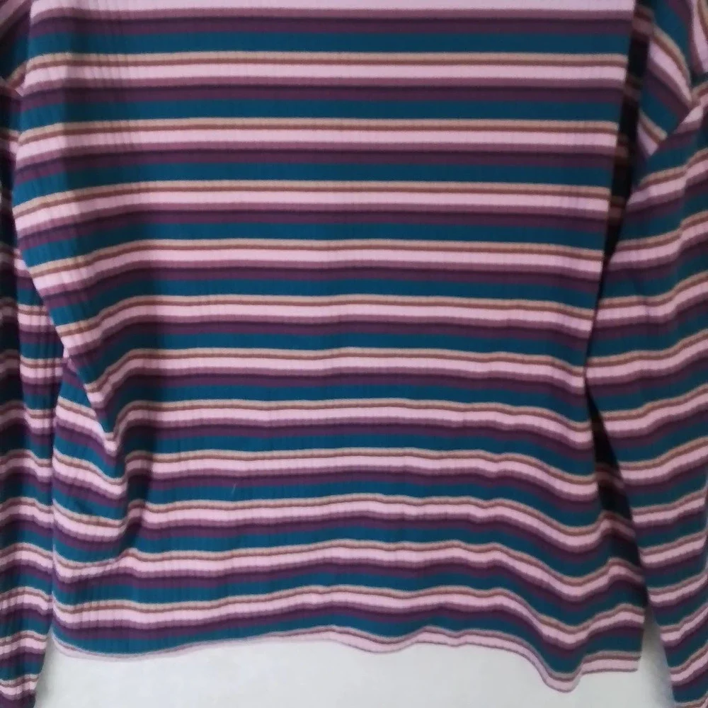 OshKosh High Waist Mock Neck Ribbed Top Size 12 Pink, Tan,‎ Teal Stripes